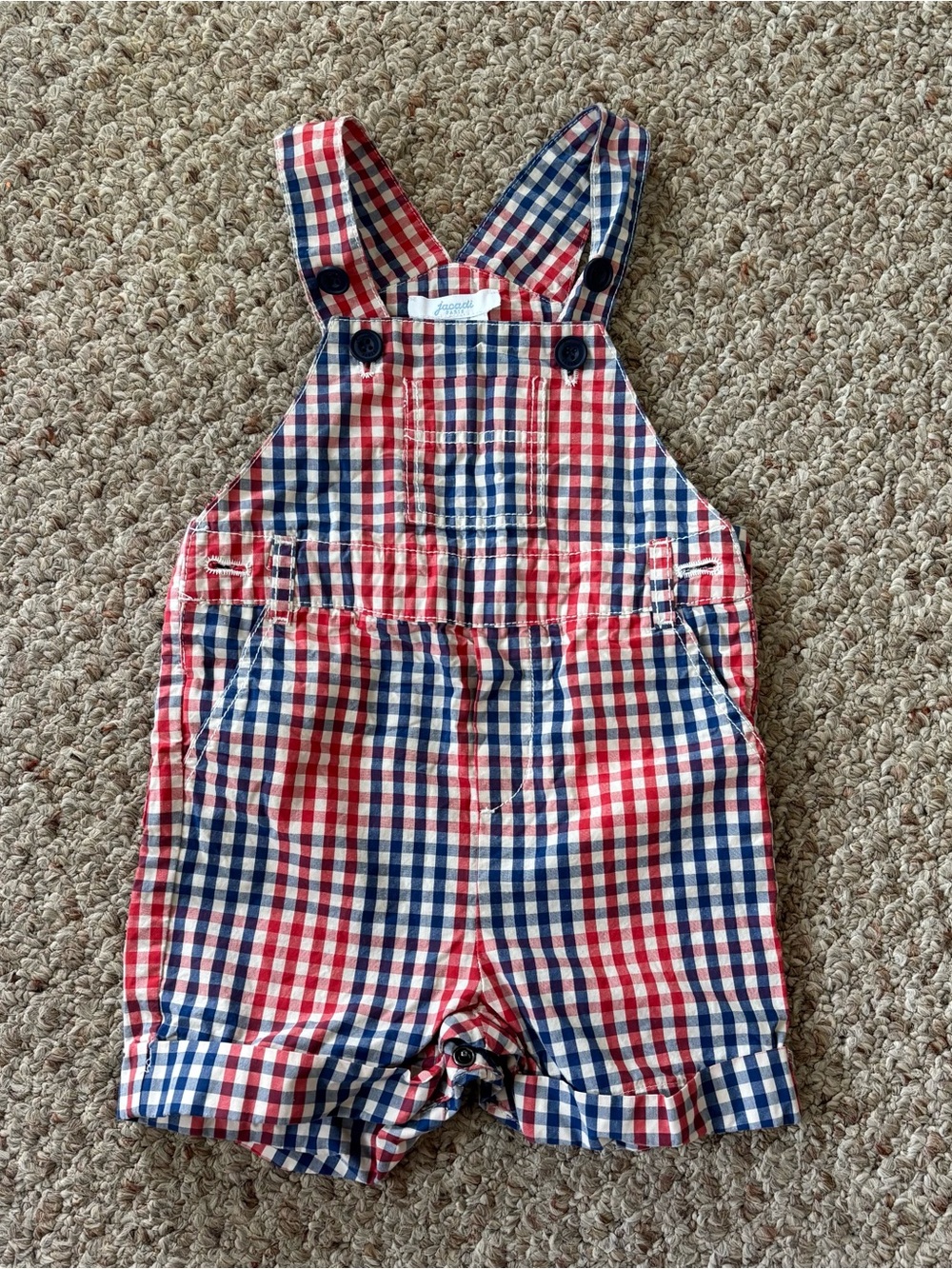Adorable Jacadi Red & Blue Gingham Overall Size 12M